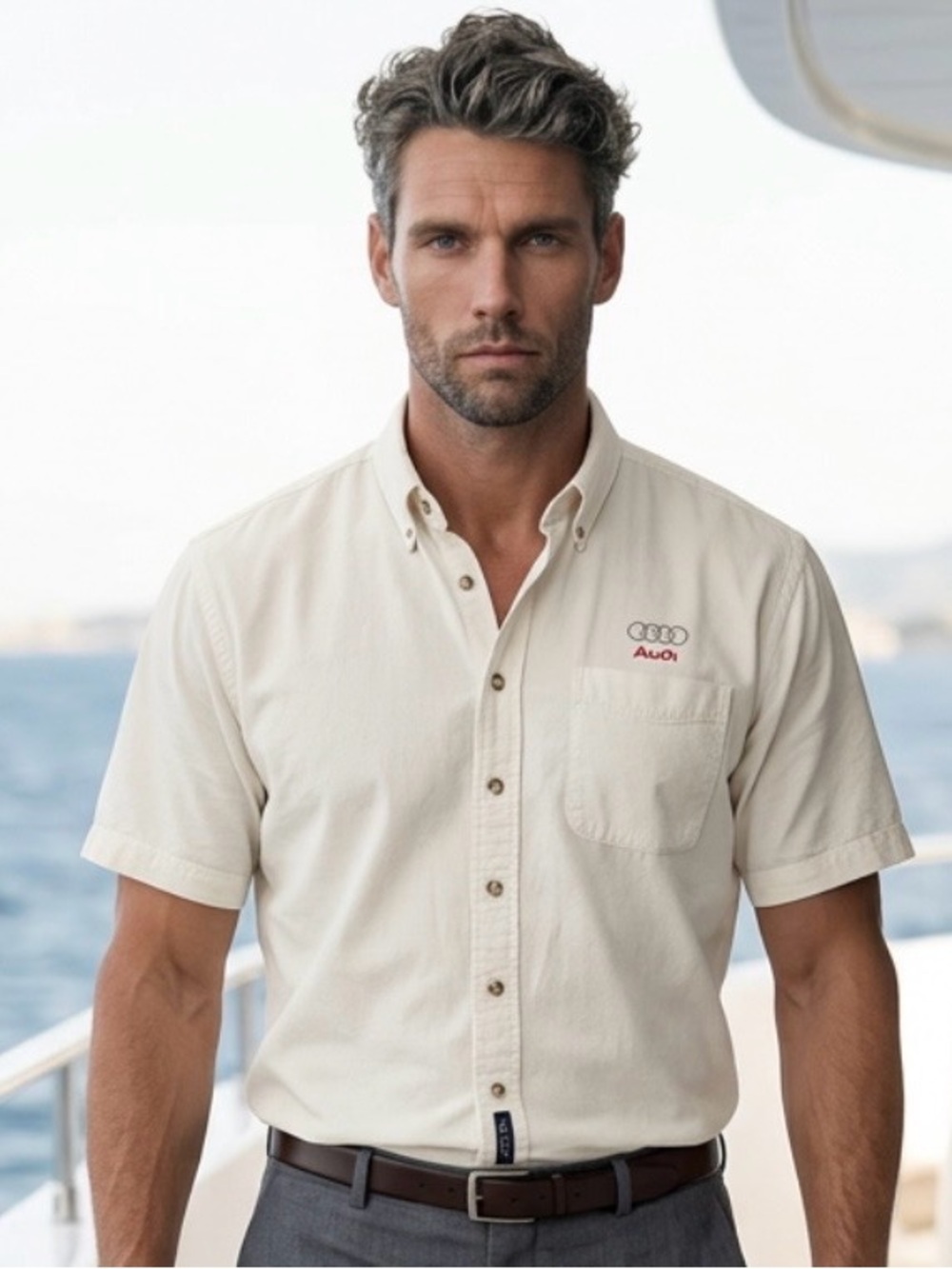 2 for $30 | Audi Embroidered Logo Short-Sleeve Button Shirt